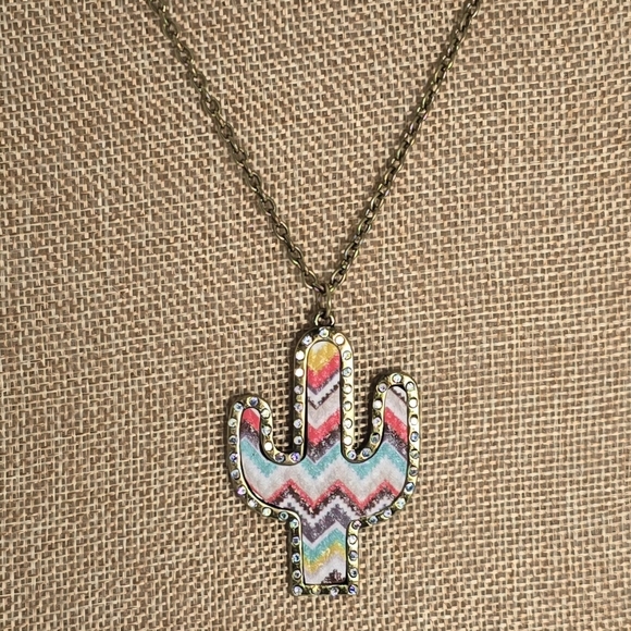 30-33" Adjustable Bronze Chevron 🌵 Cactus Necklace Multicolor - Picture 1 of 5